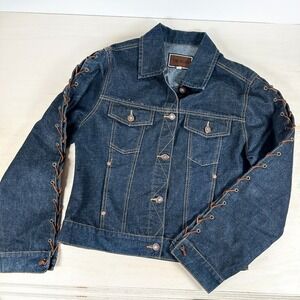 NWOT - THE BLUES | Dark Wash Jean Jacket Lace Arms Southwestern  Jean Western L‎